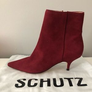 Schutz red suede booties